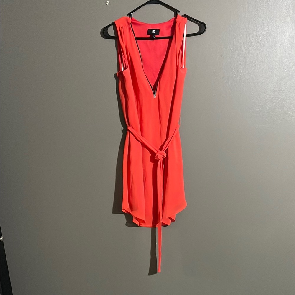 Coral Sleeveless Dress with Belt